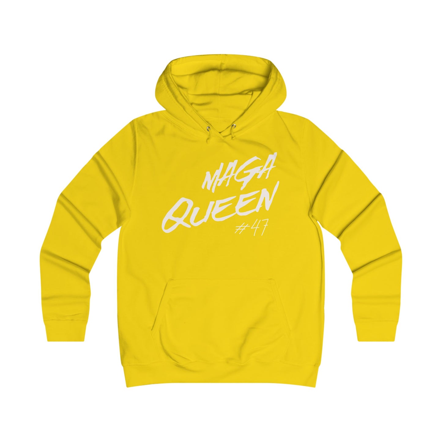 MAGA Queen Hoodie - Bright Yellow College Style Sweatshirt